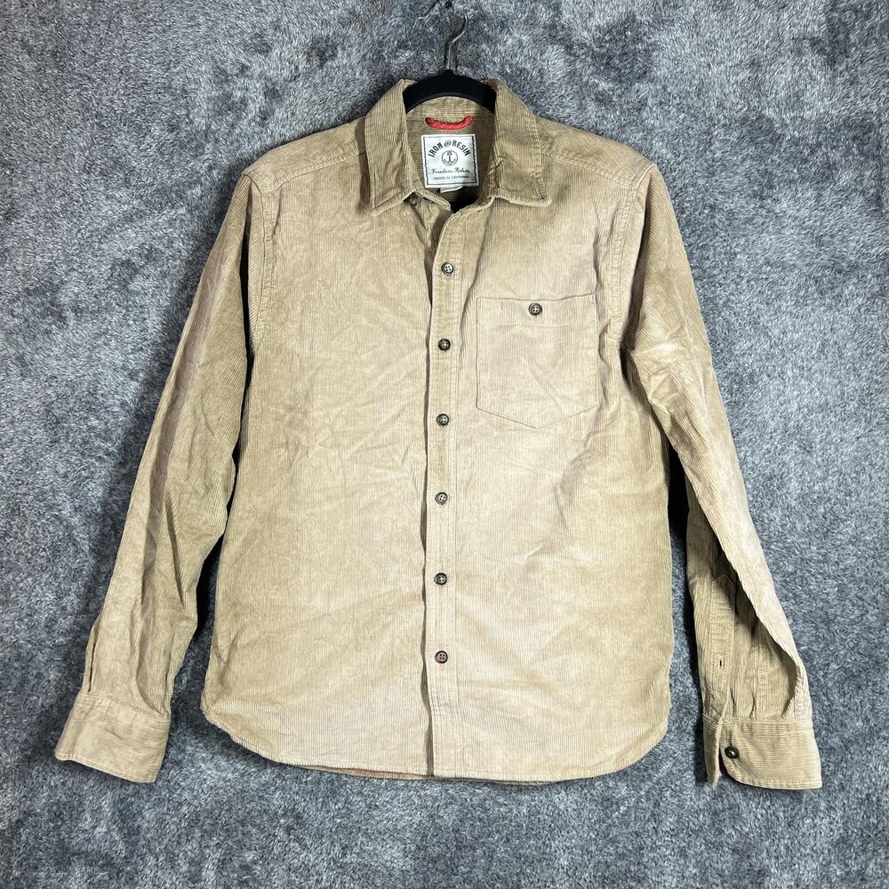 Iron And Resin Shirt Mens M Beige Corduroy Long Sleeve Button Up Casual